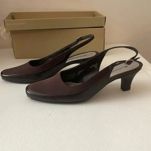 NIB NATURALIZER WOMEN'S ALENA BROWN LEATHER SLINGBACK HEELS Size 7WW NIB - Picture 6 of 16